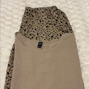 Emery Rose  Beige and Black Floral Women's Pant Set